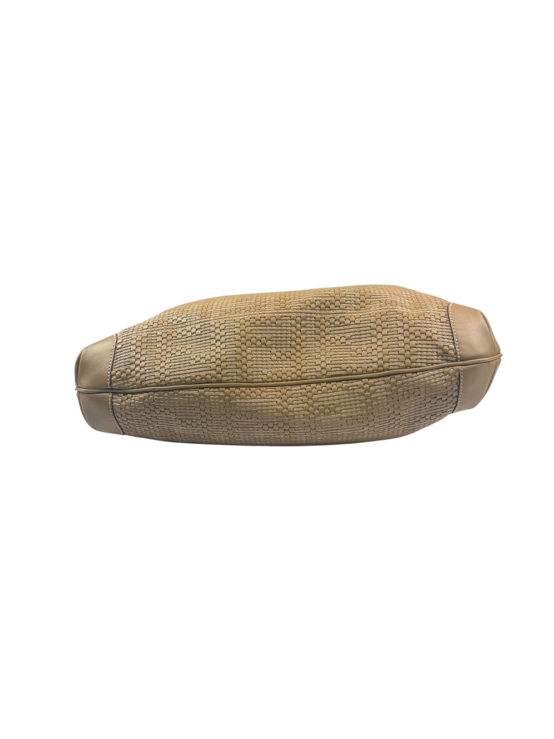 Fendi Beige Leather Trim Woven Hobo Bag