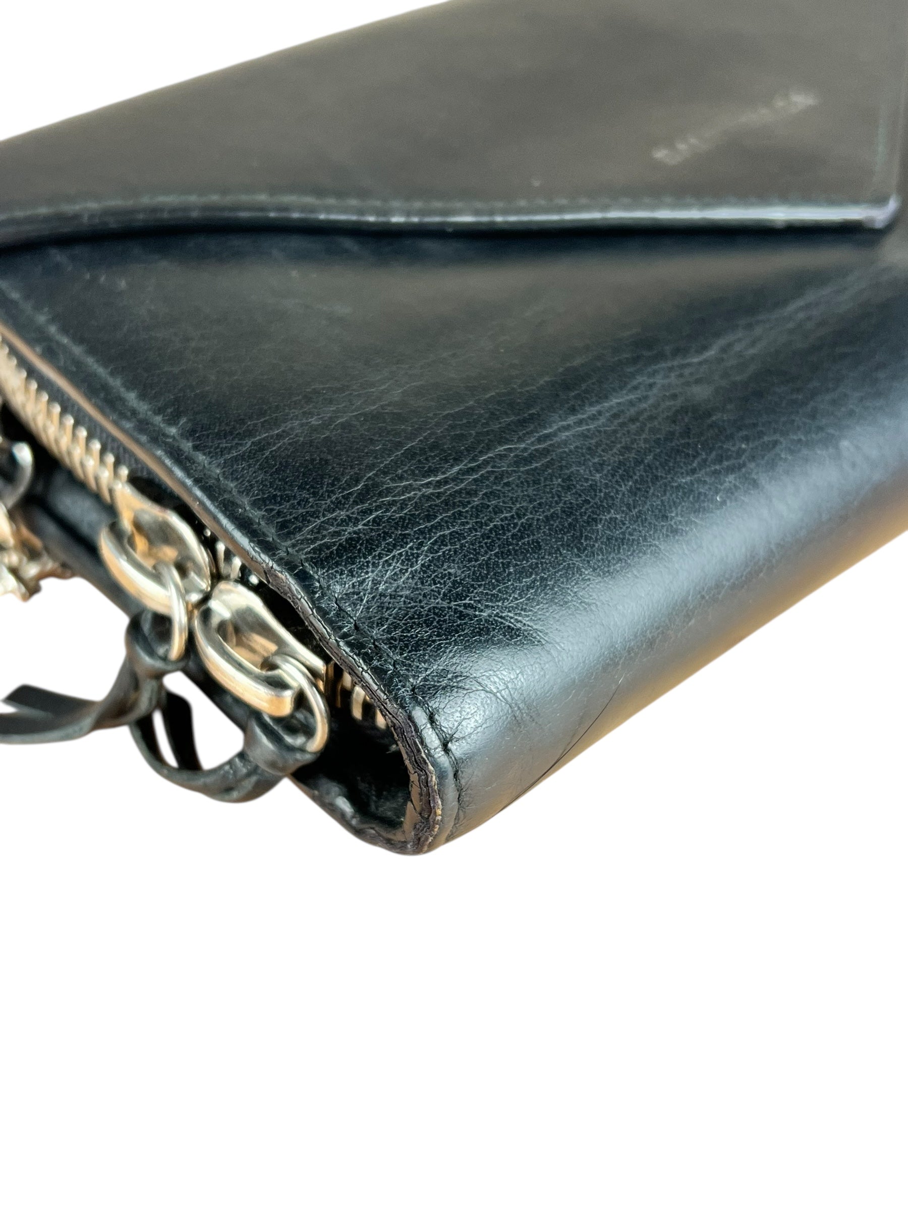Balenciaga Black Leather Flap Wallet on Chain Bag
