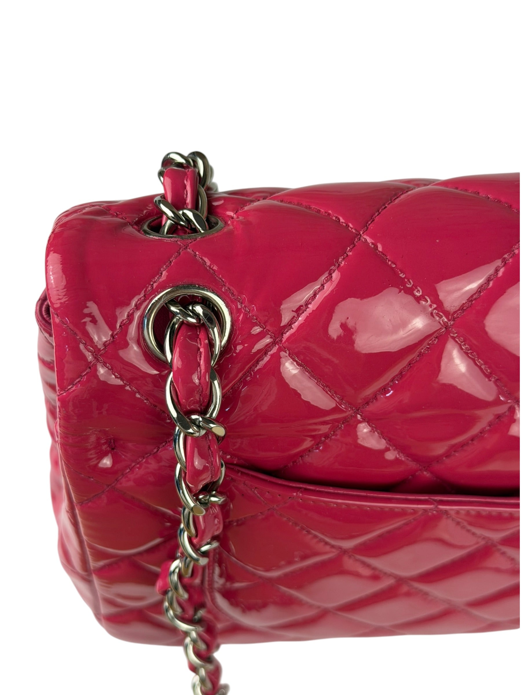 Chanel Hot Pink Large Patent Leather Double Flap Shoulder Bag 2014