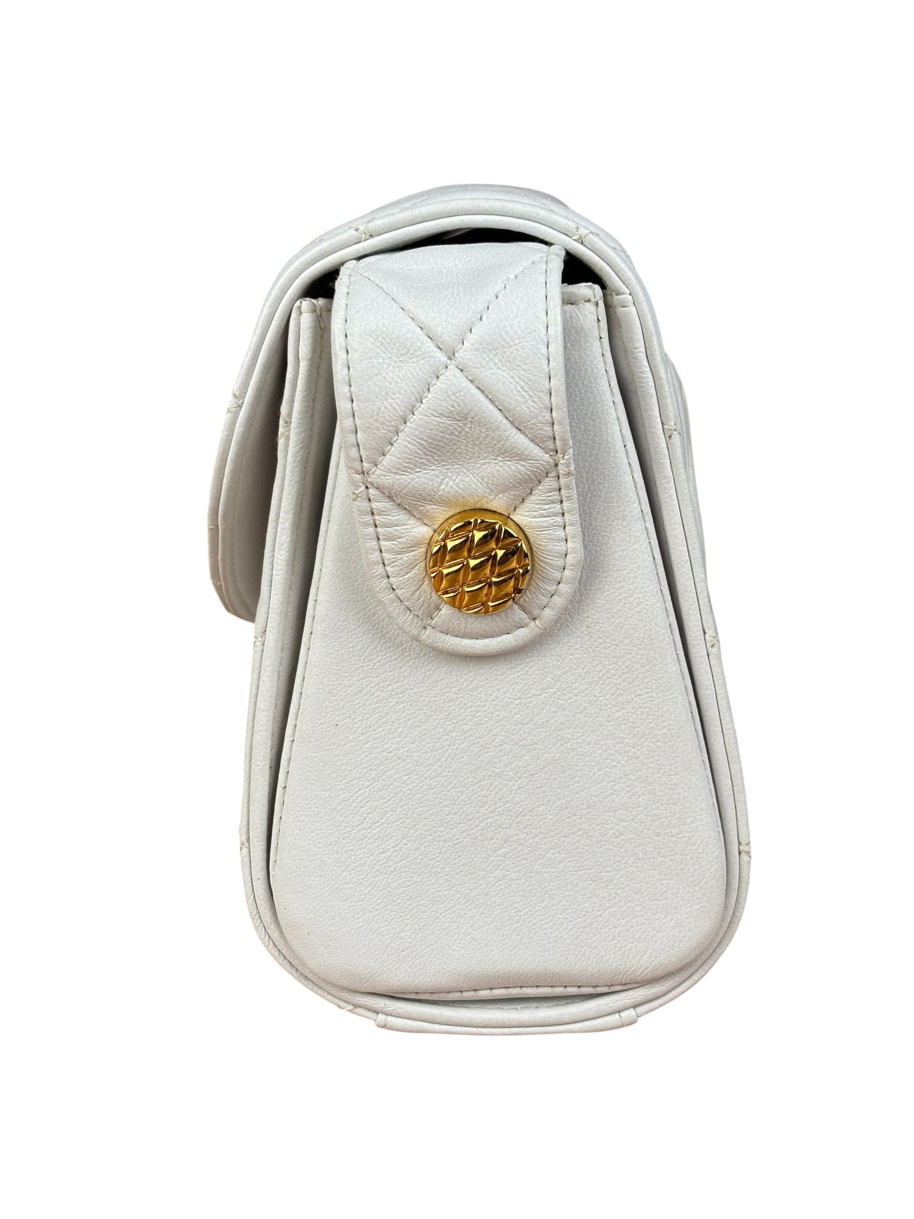 Chanel Vintage White Quilted Leather Flap Bag 1991