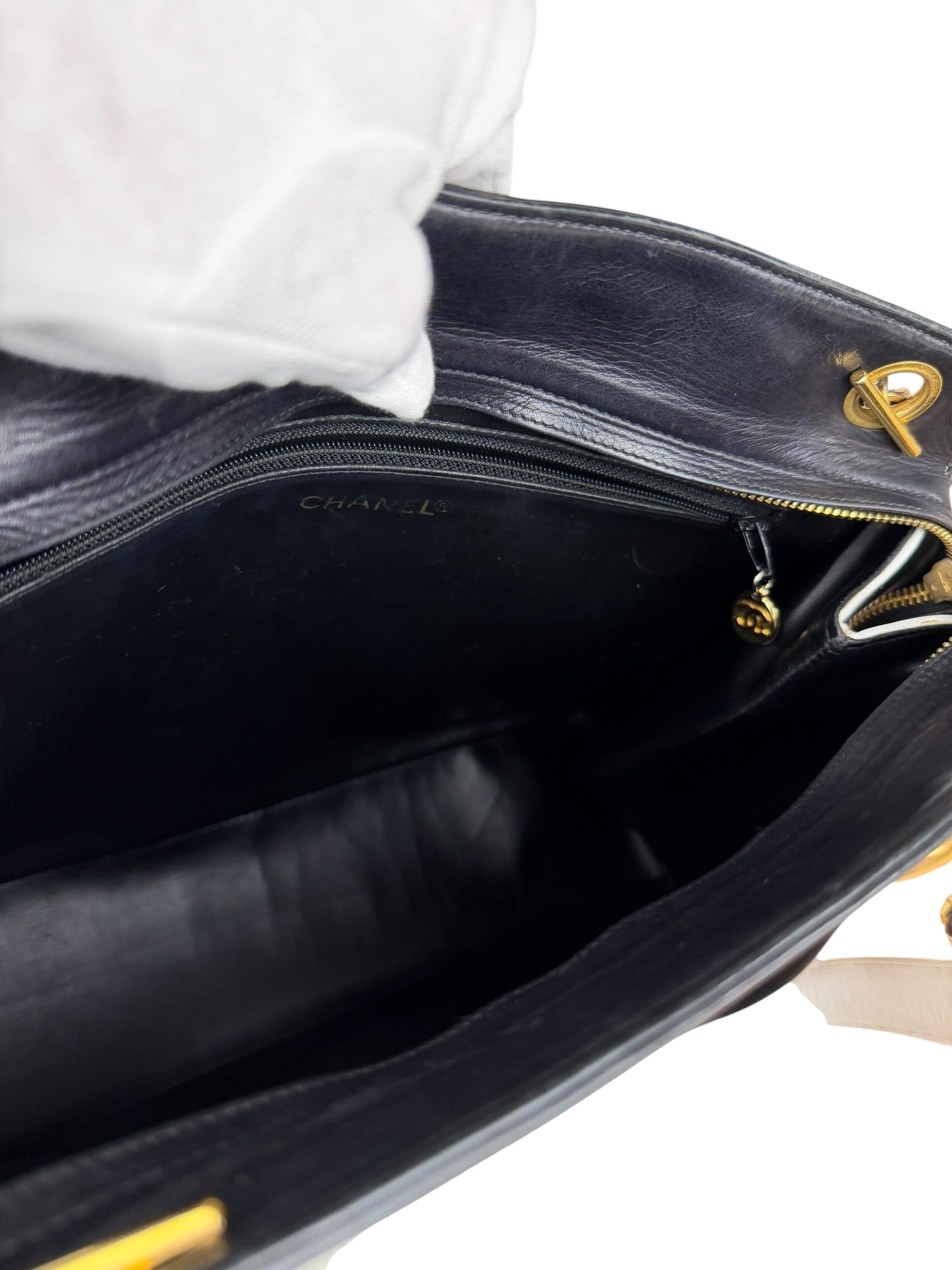 Chanel Vintage Black/White Leather CC Chain Tote '89-'91