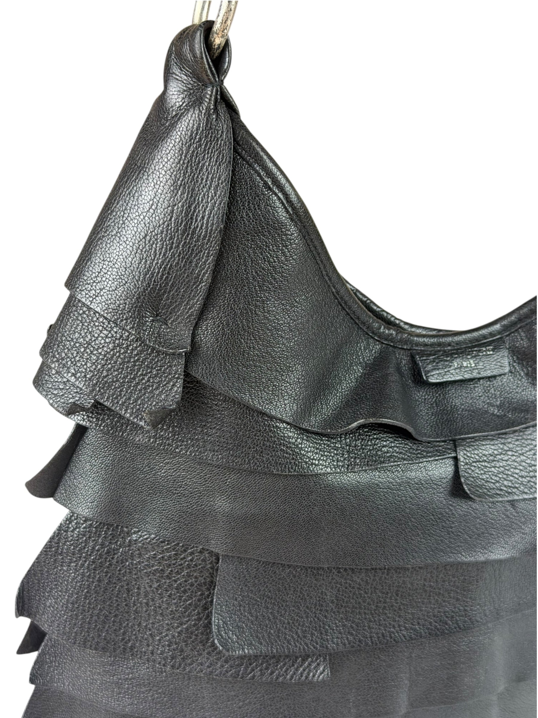 Yves Saint Laurent Black Leather St. Tropez Ruffled Hobo Bag