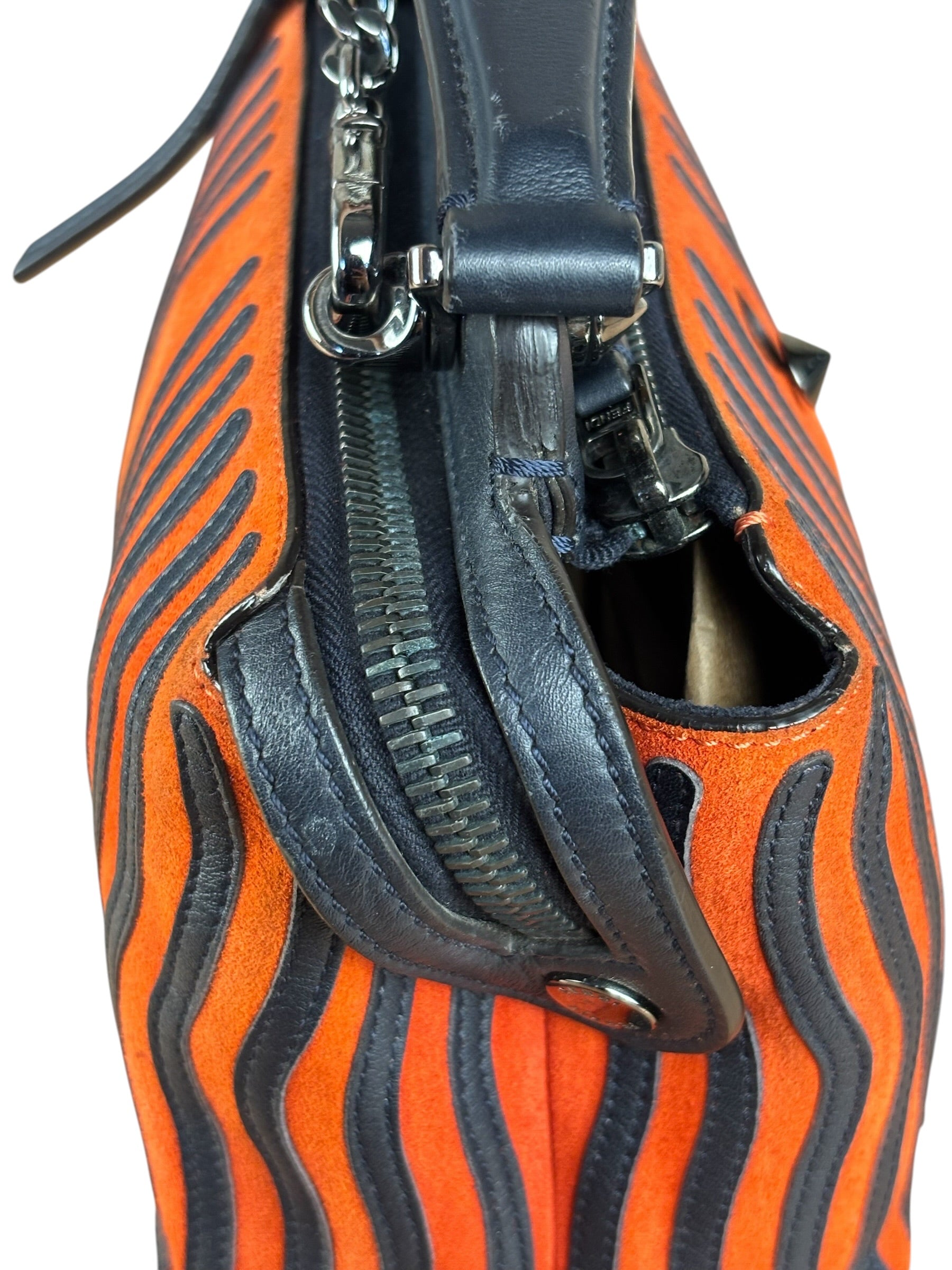 Fendi DotCom Click Striped Hypnotic Suede 2 Way