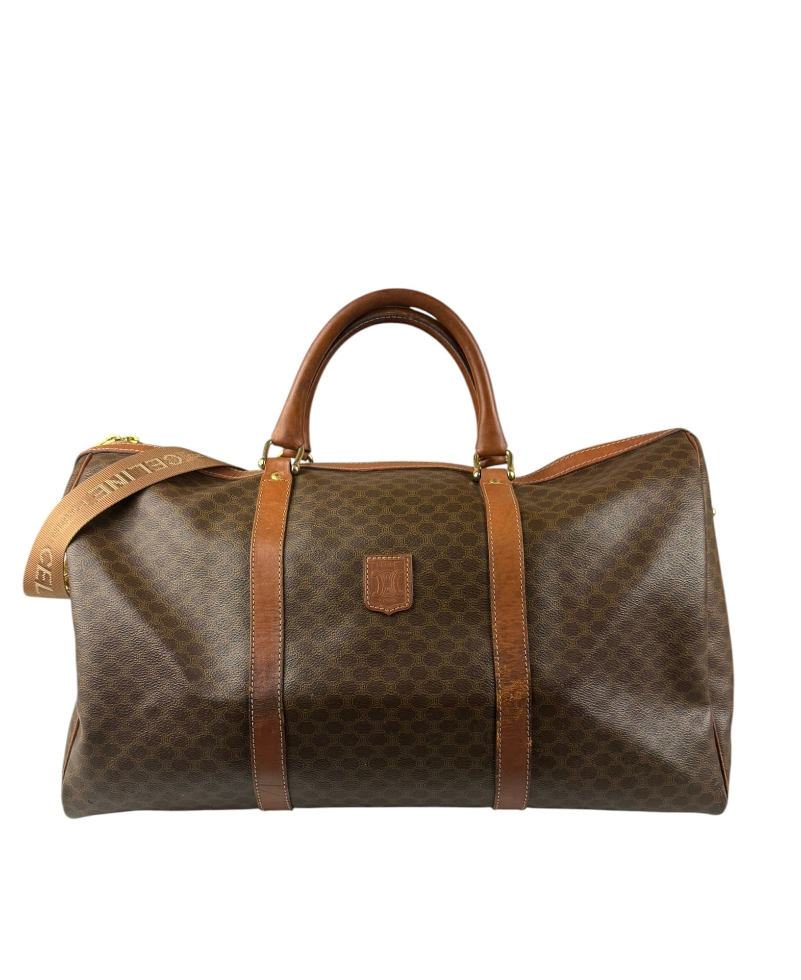 Celine Vintage Macadam Print Boston Bag