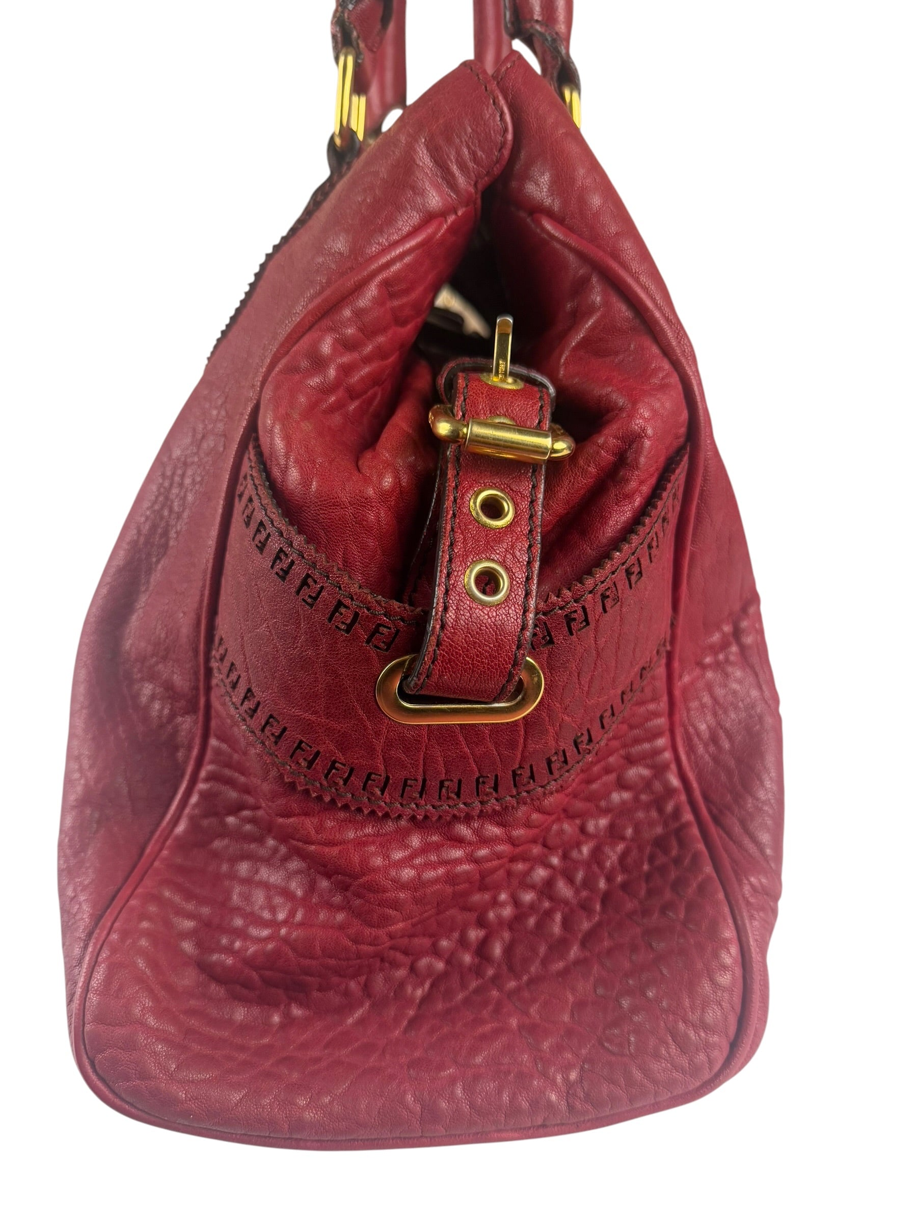 Fendi Red Grained Leather Etniko Shoulder Bag