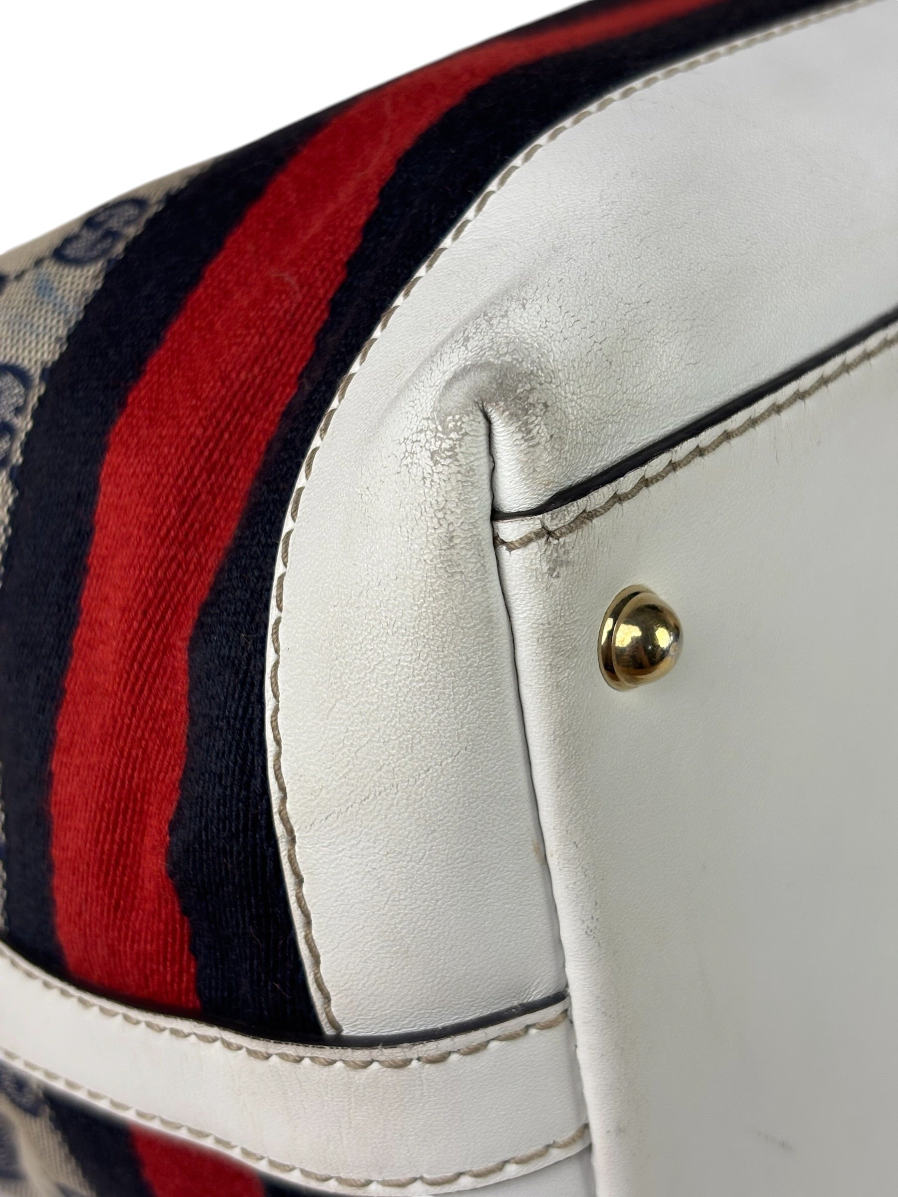 Gucci Navy Leather Trim GG Sherry Line Heritage Shoulder Bag