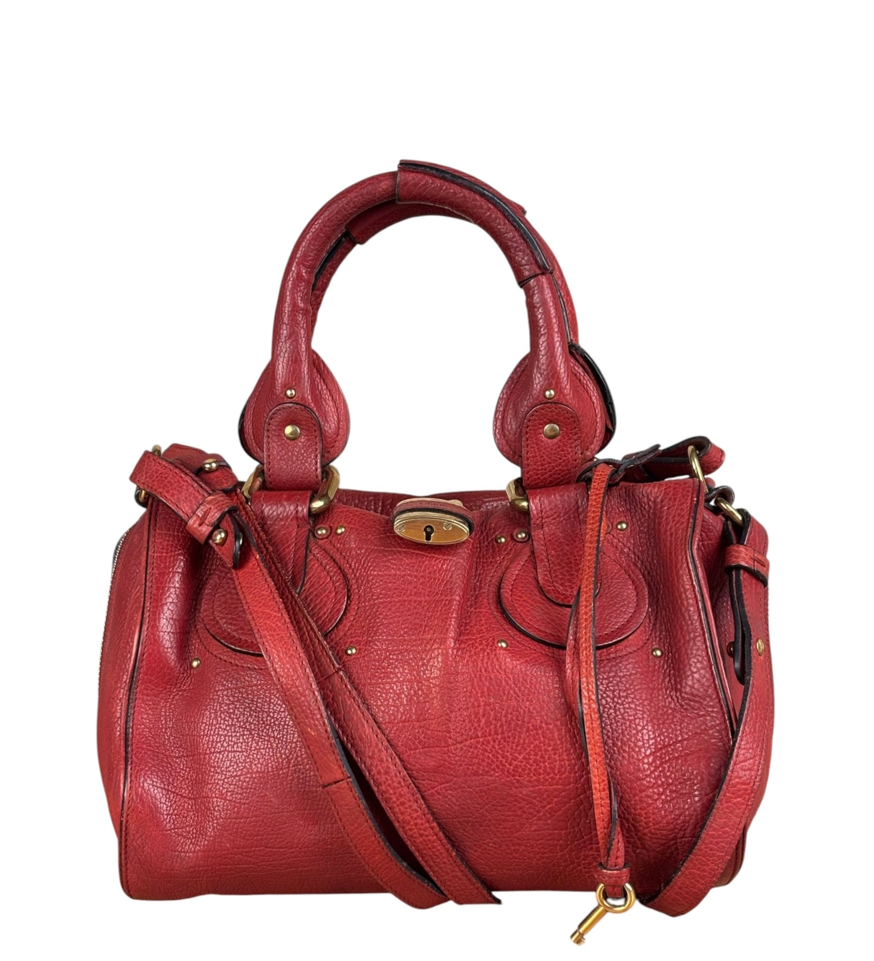 Chloe Red Leather Paddington Medium Satchel Two-Way Bag