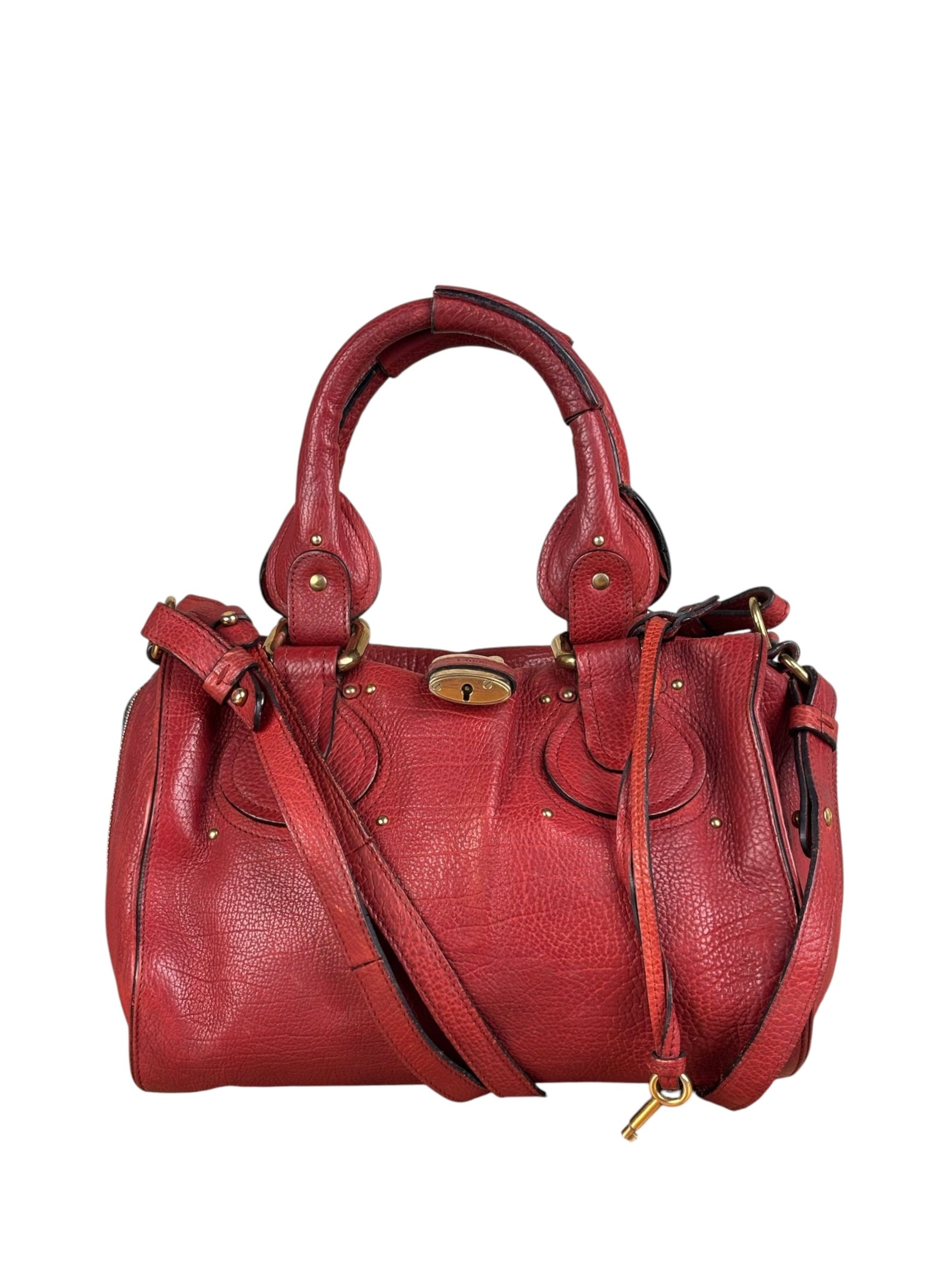 Chloe Red Leather Paddington Medium Satchel Two-Way Bag