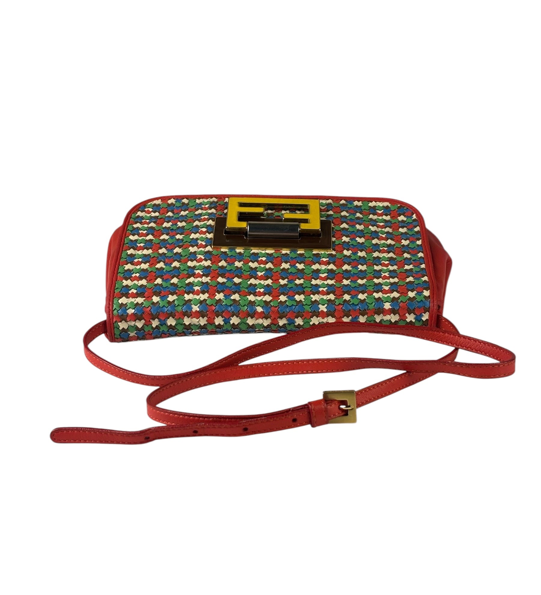 Fendi Colorblock Leather Woven Shoulder Bag