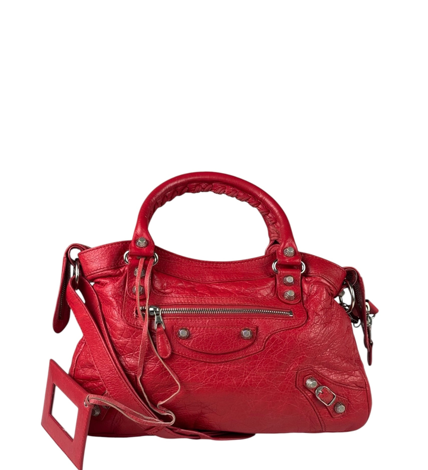 Balenciaga Red Leather Motocross City Two-Way Bag