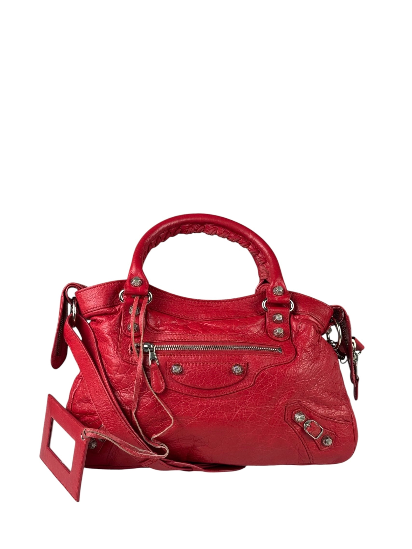 Balenciaga Red Leather Motocross City Two-Way Bag