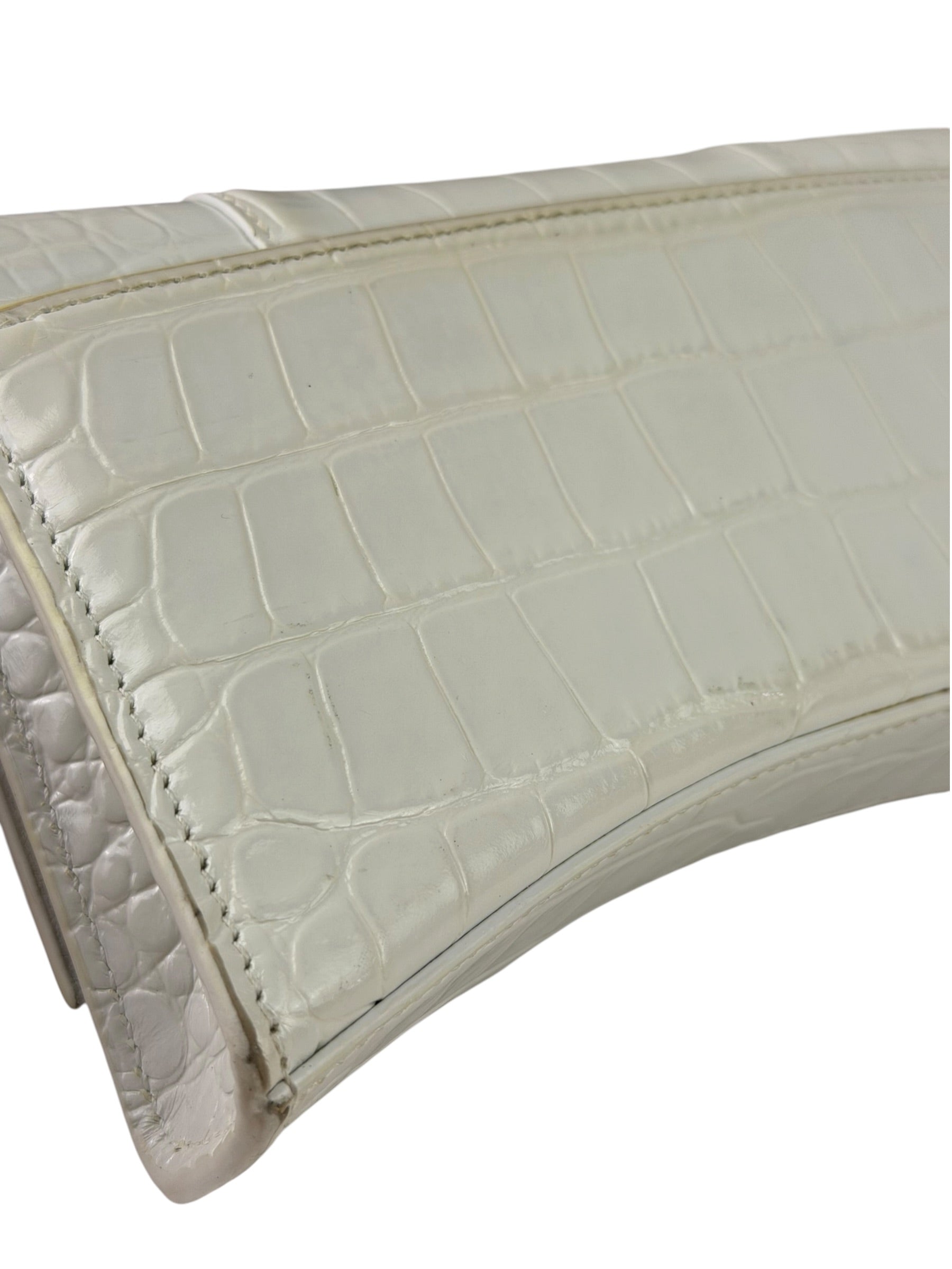 Balenciaga White Crocodile Embossed Hourglass Wallet On Chain
