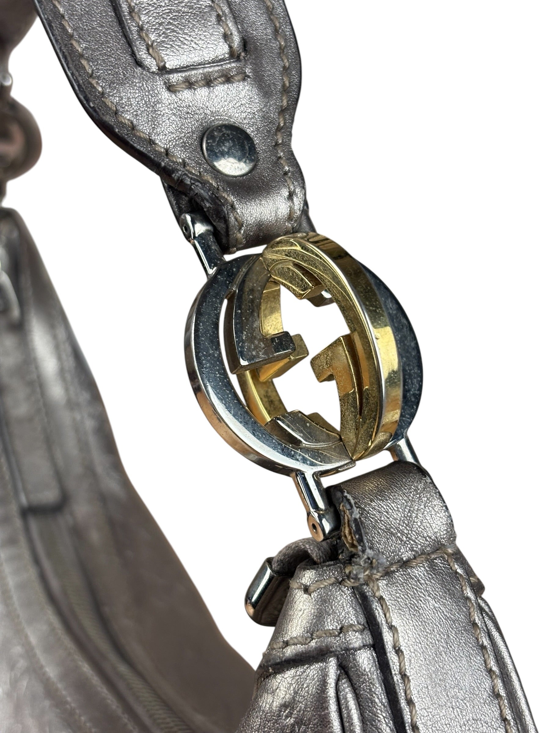 Gucci Vintage GG Metallic Leather Hobo Shoulder Bag