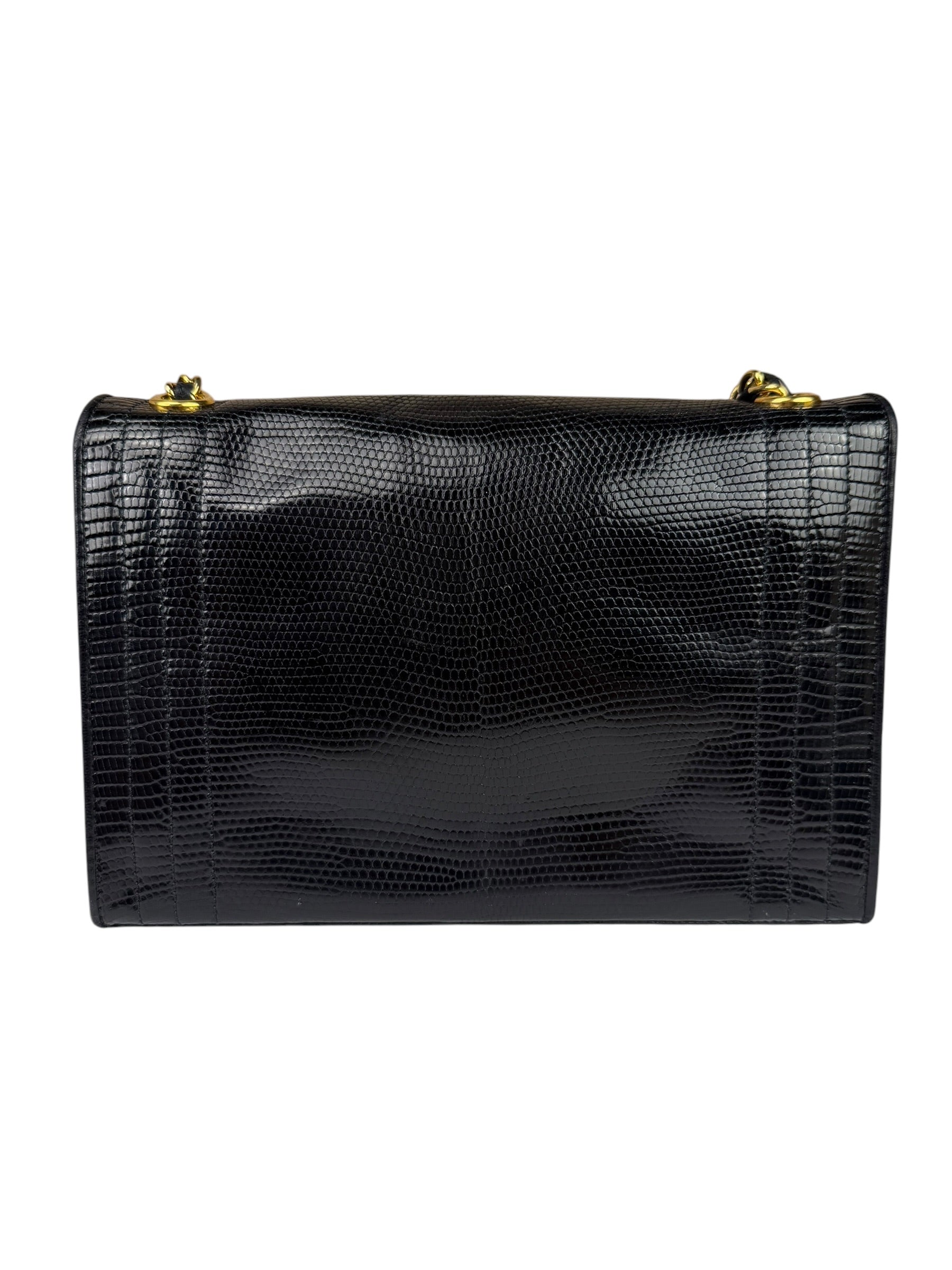 Chanel Black Lizard Leather Envelope Flap Bag 1986