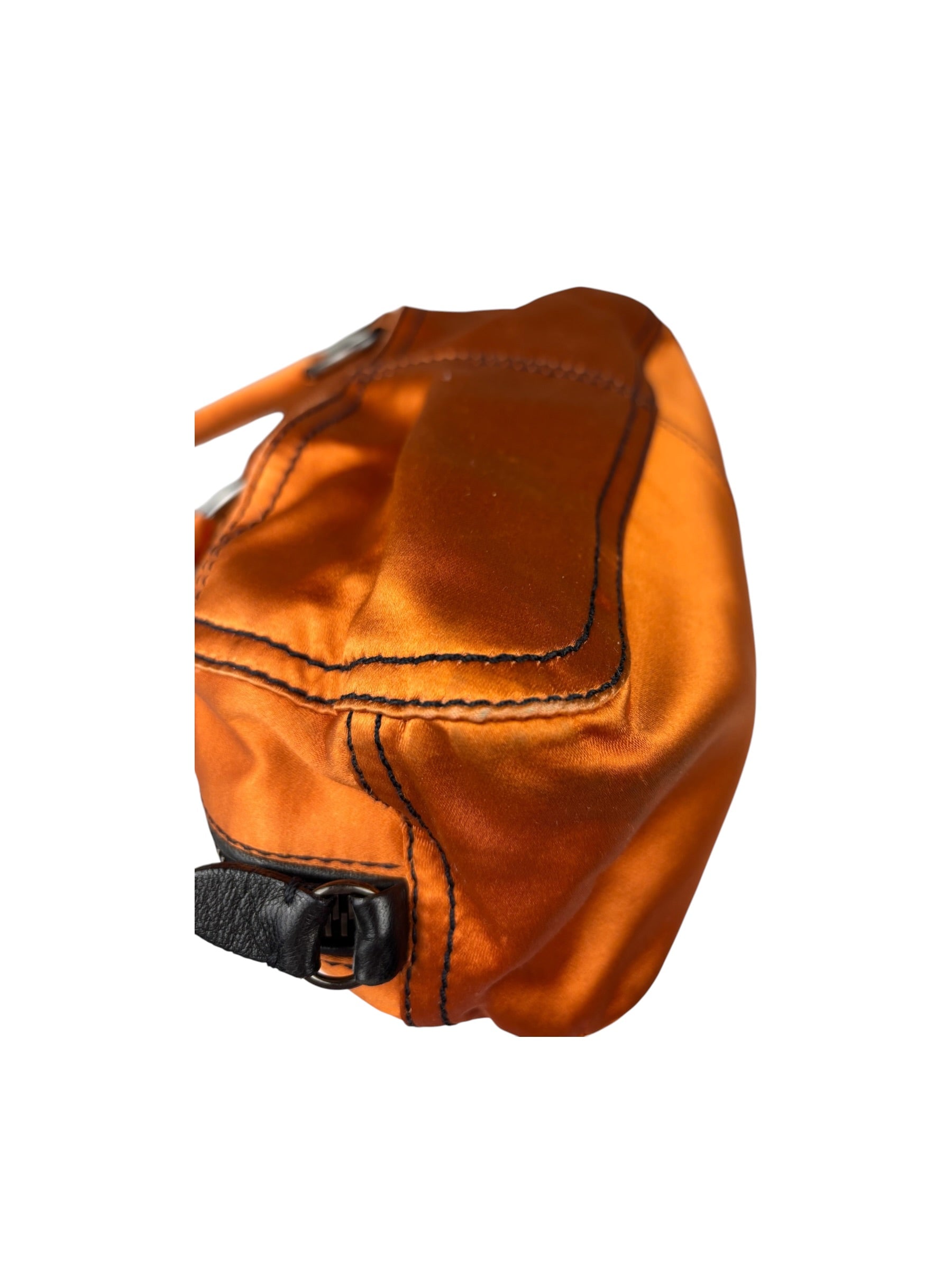 Prada Orange Satin Double Pocket Satchel Shoulder Bag