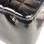 Chanel Black Leather Patent Chocolate Bar Bowler Hand Bag