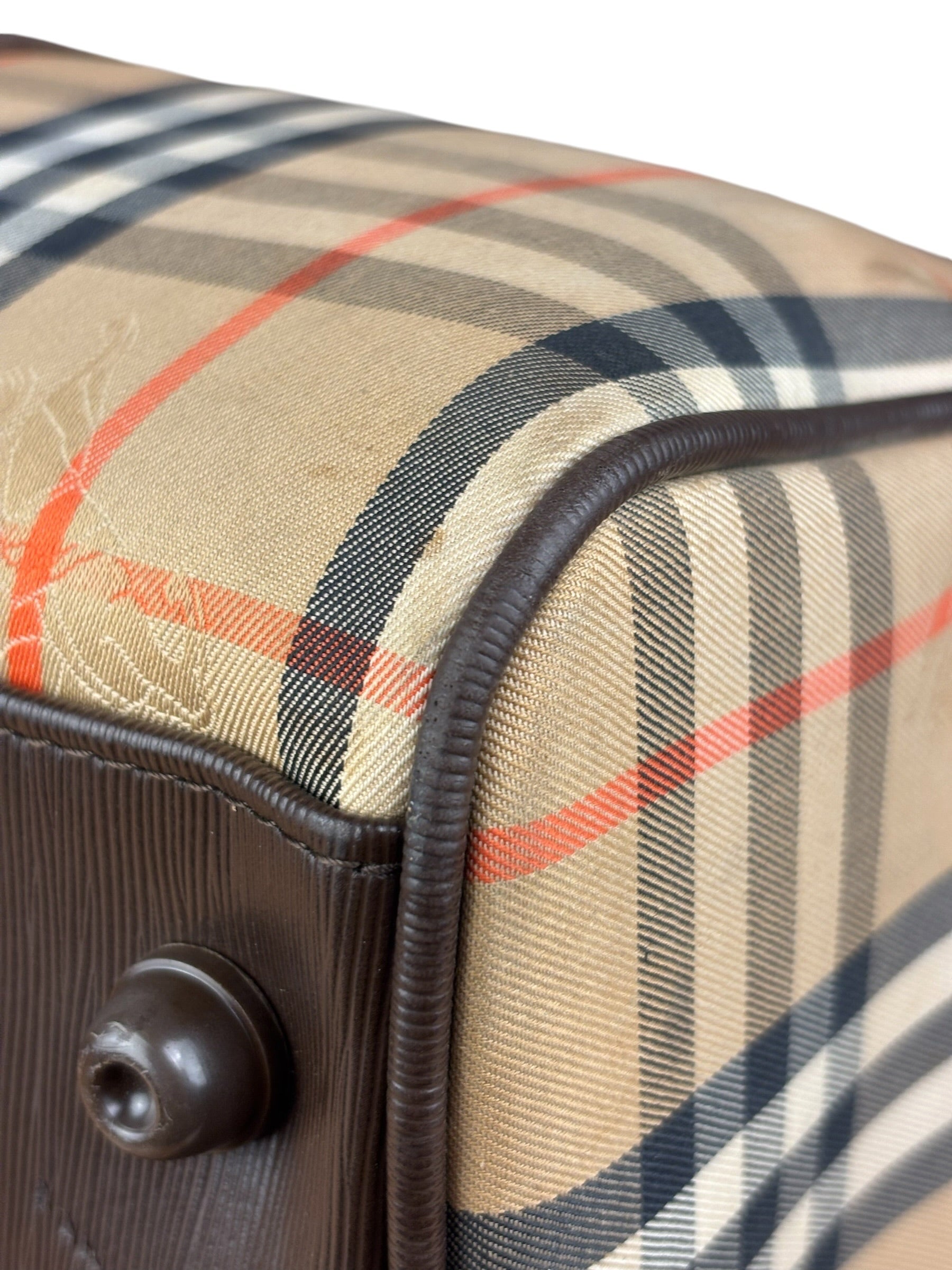 Burberry Leather House Check Boston Duffle Bag