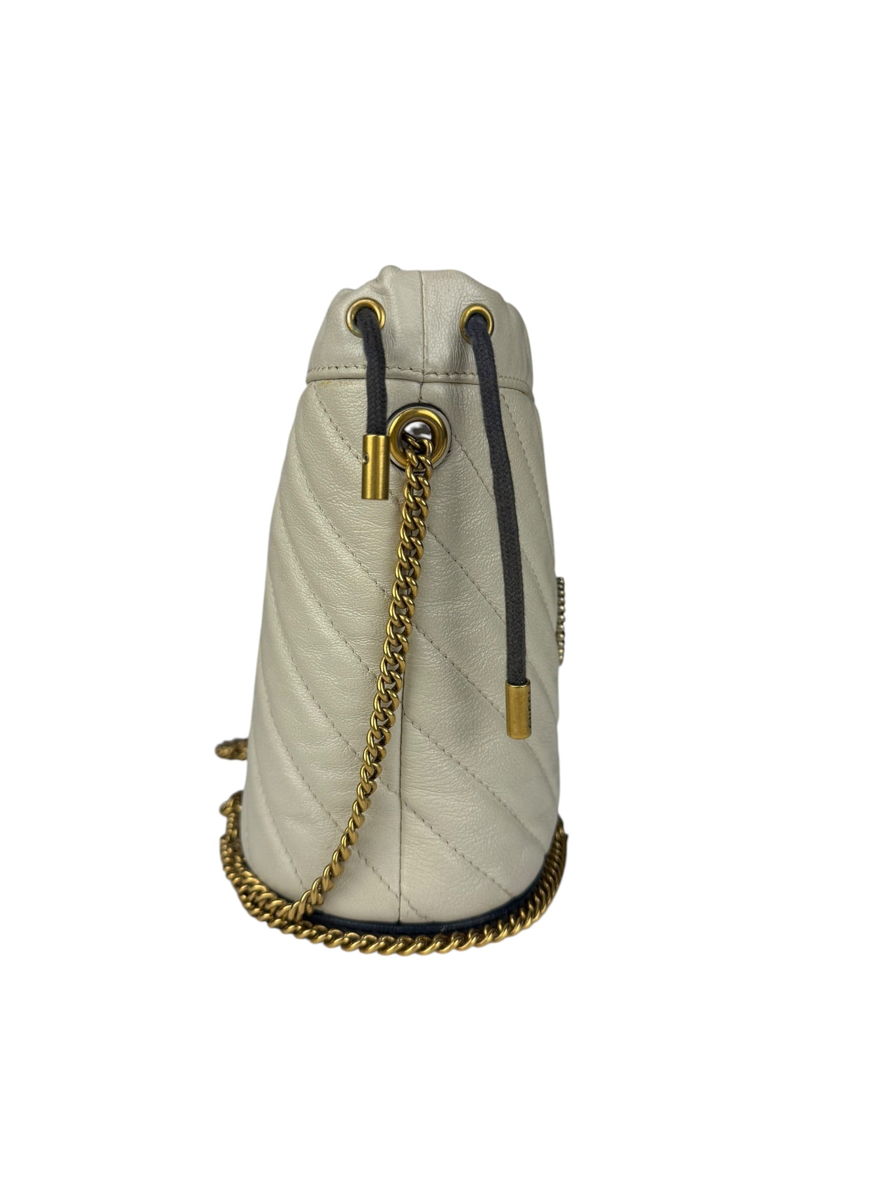 Gucci GG Ivory Leather Marmont Chain Bucket Bag