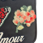 Gucci Black Nylon Butterfly Embroidered Zip Pouch