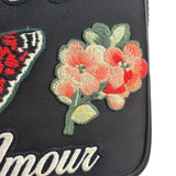 Gucci Black Nylon Butterfly Embroidered Zip Pouch