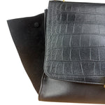 Celine Black Croc- Embossed Leather Trapeze Handbag