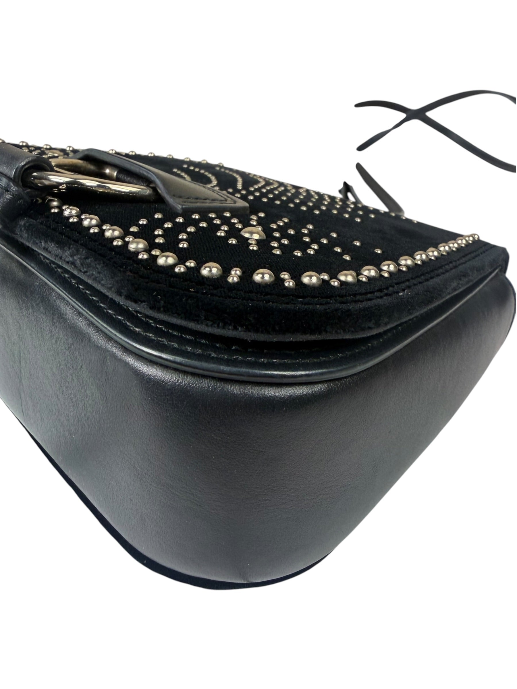 Miu Miu Dahlia Studded Black Velour Two-way Bag