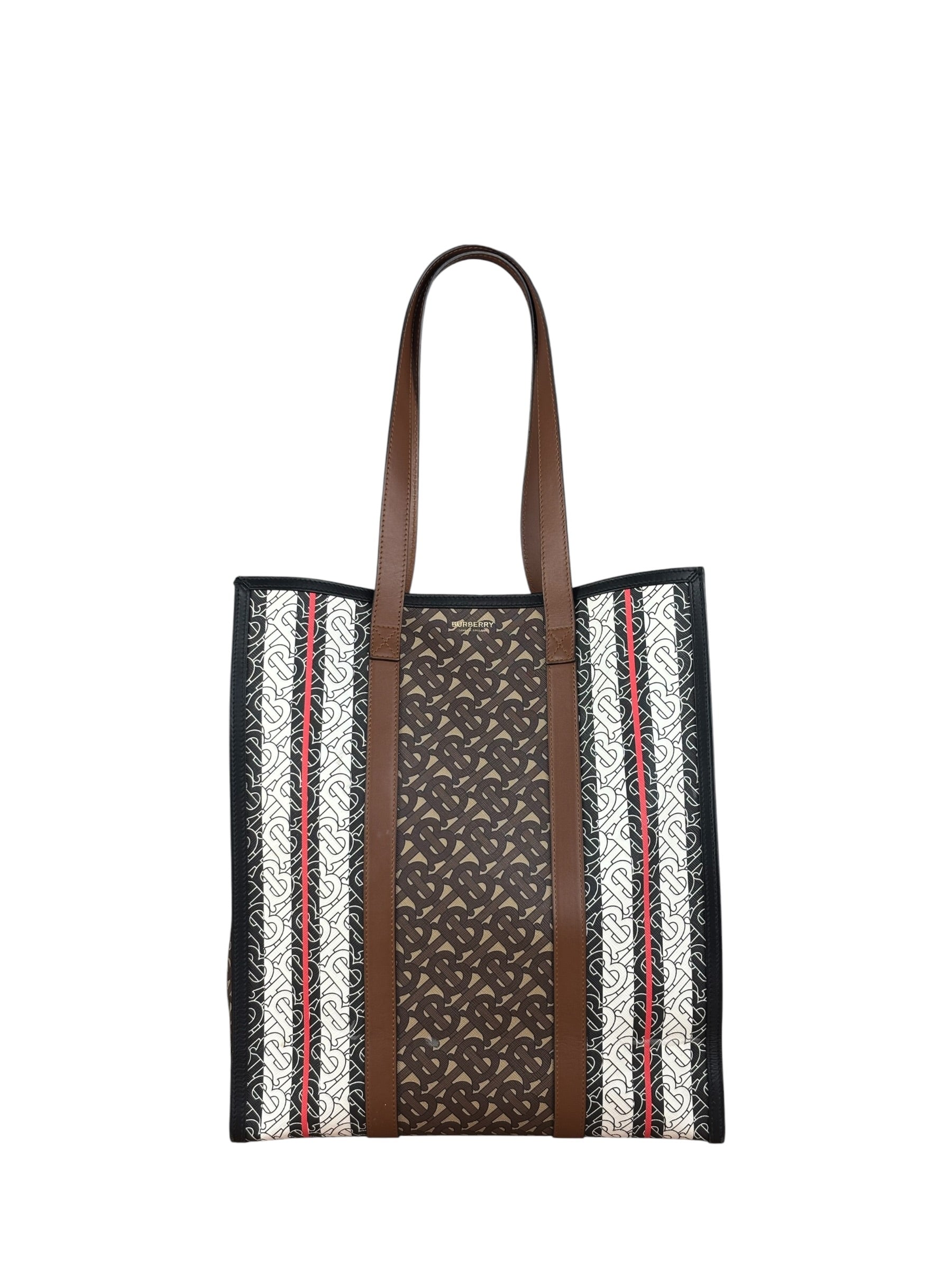 Burberry Leather TB Monogram Stripe E-Canvas Tote Bag