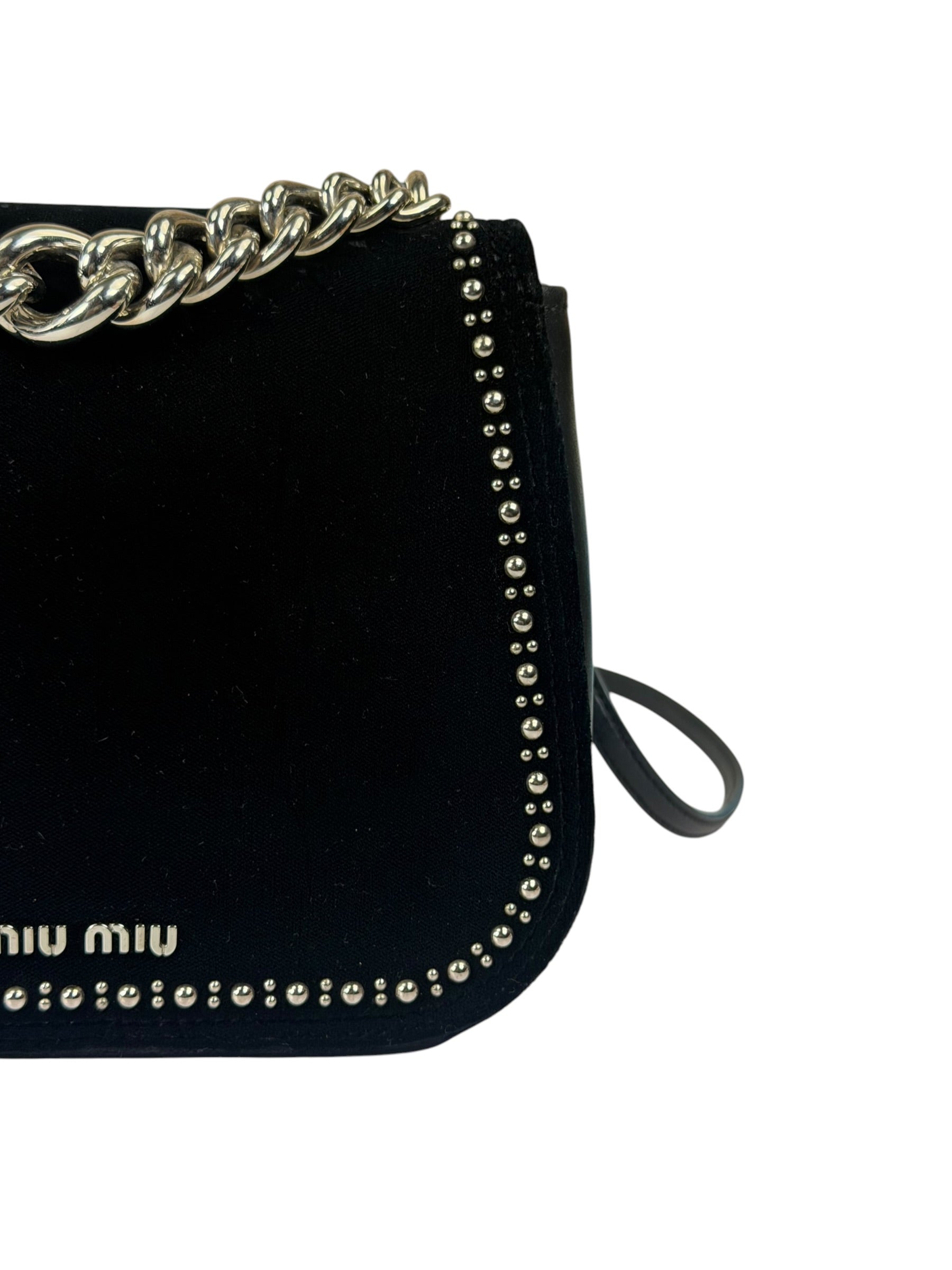 Miu Miu Dahlia Studded Black Velour Two-way Bag