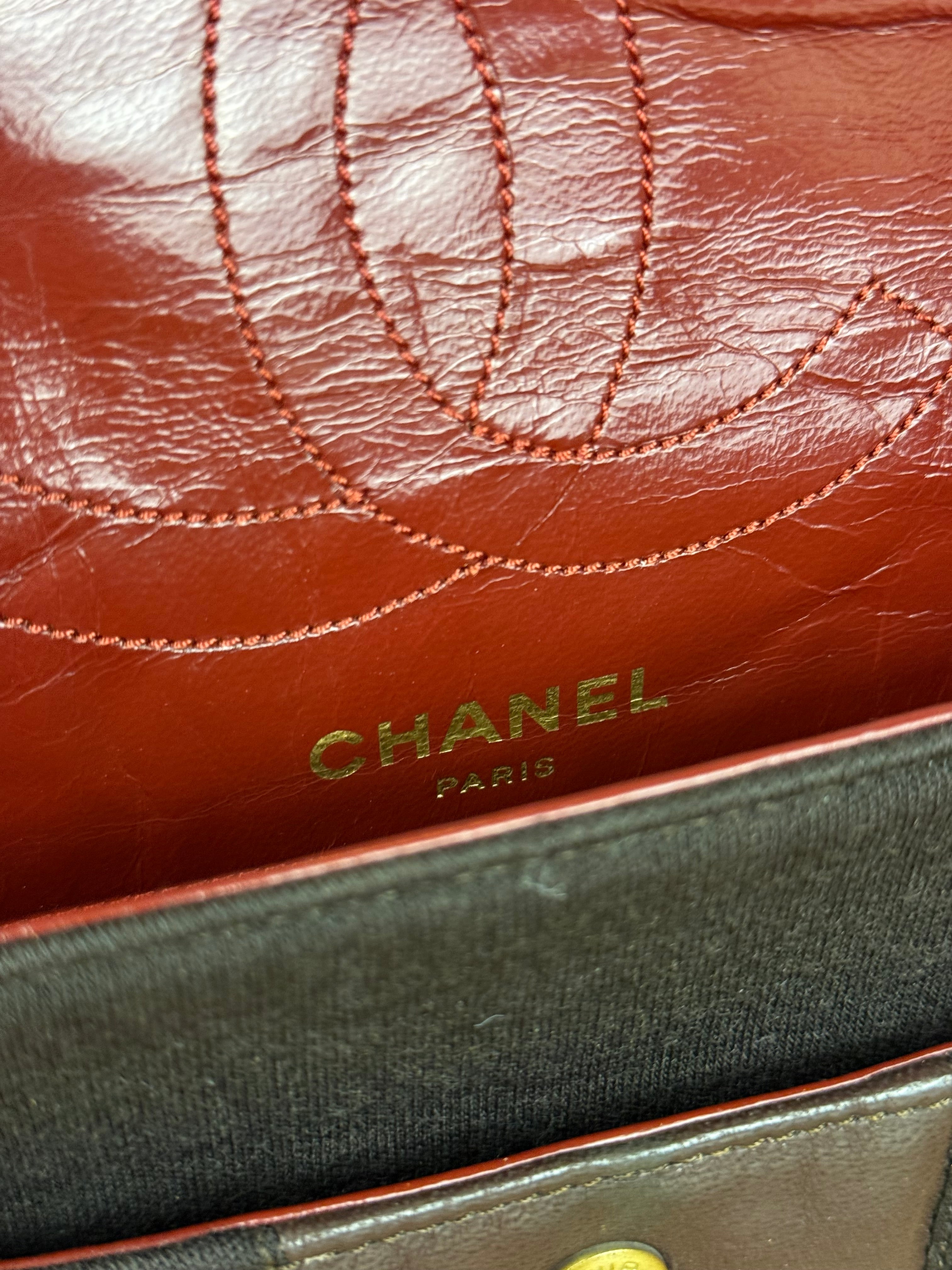 Chanel Brown Vertical Stitch Two-Toned CC Double Flap Bag 90s