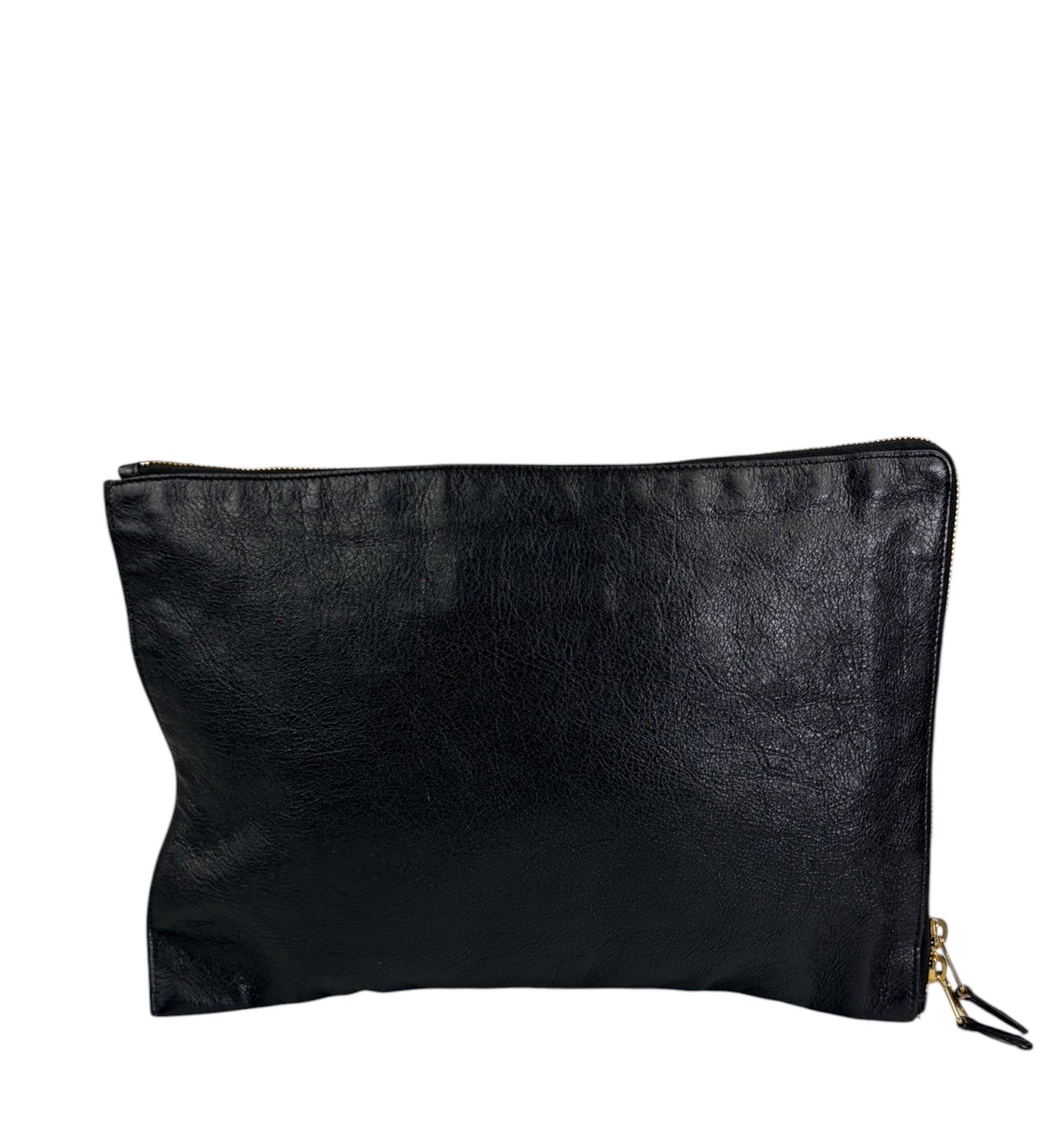 Balenciaga Black Lambskin Motocross Giant 12 Zip Around Flap Clutch