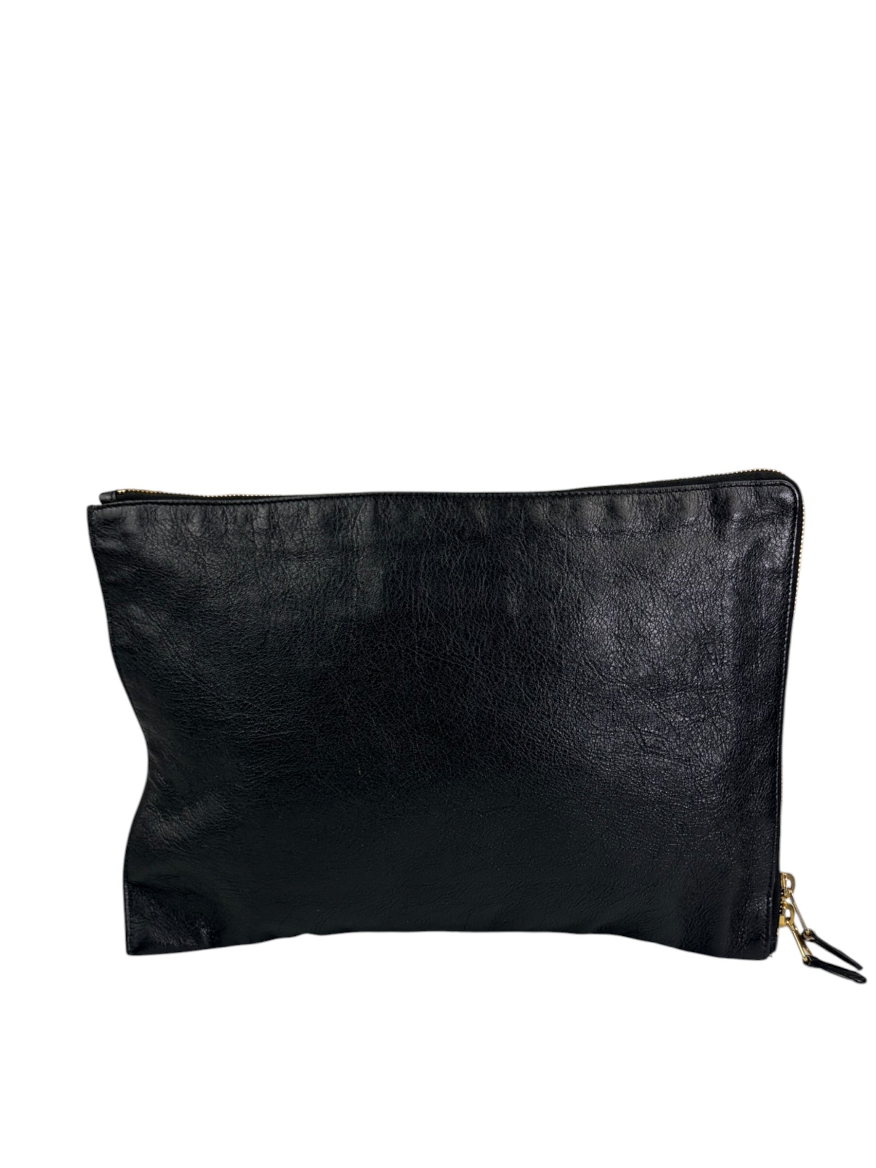 Balenciaga Black Lambskin Motocross Giant 12 Zip Around Flap Clutch