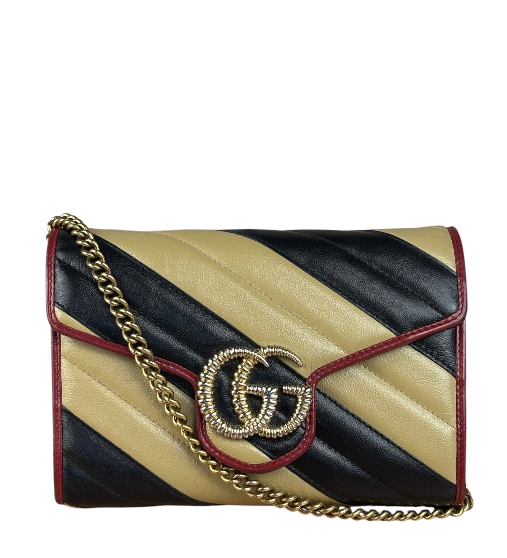 Gucci Stripped Multicolor Marmont Wallet on Chain