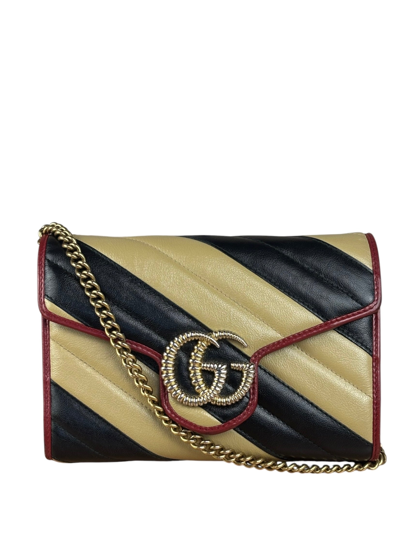 Gucci Stripped Multicolor Marmont Wallet on Chain