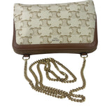 Celine Beige/Brown Leather Triomphe Chain Clutch