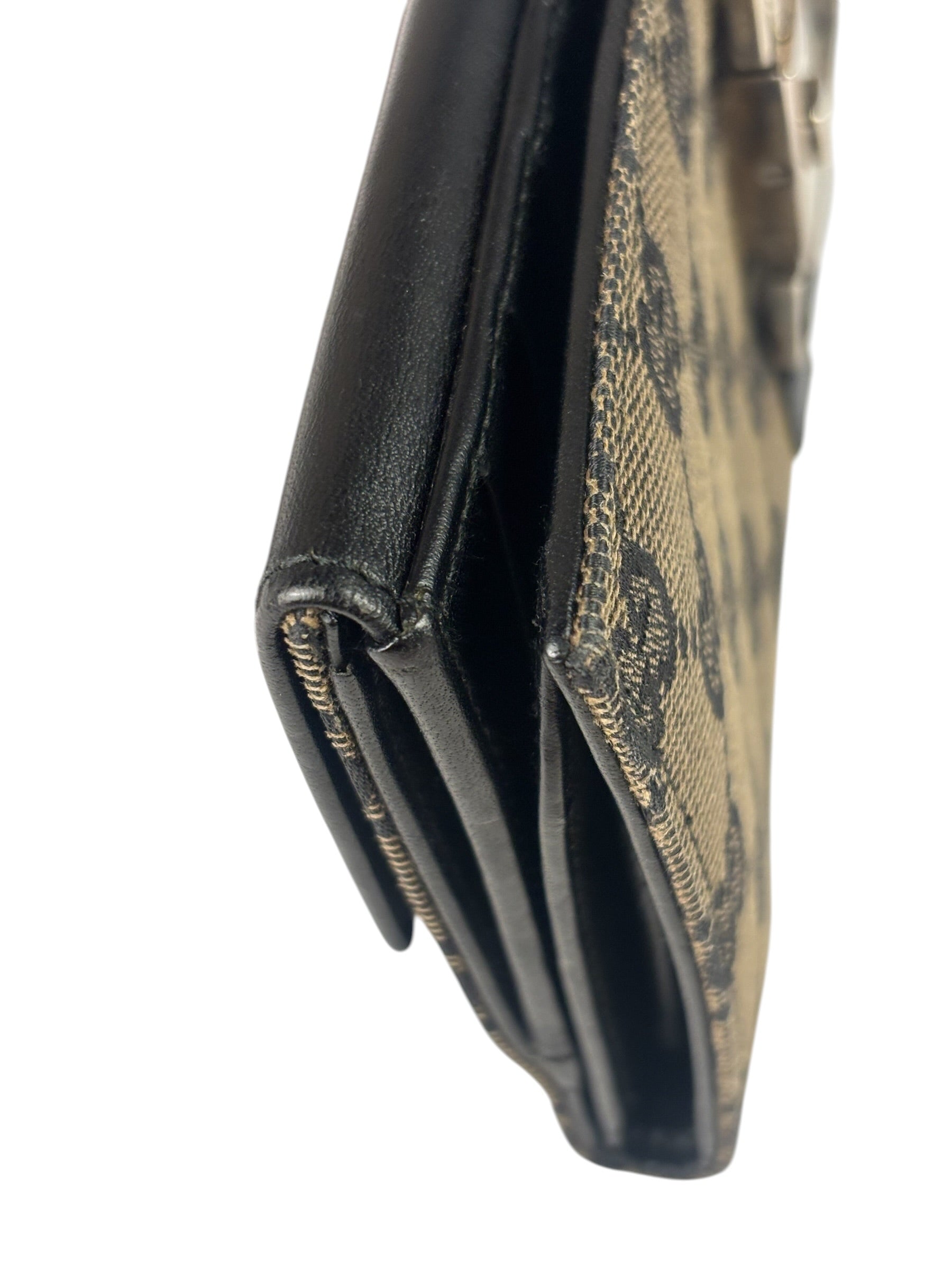 Gucci Black Leather Trim GG Flap Long Wallet