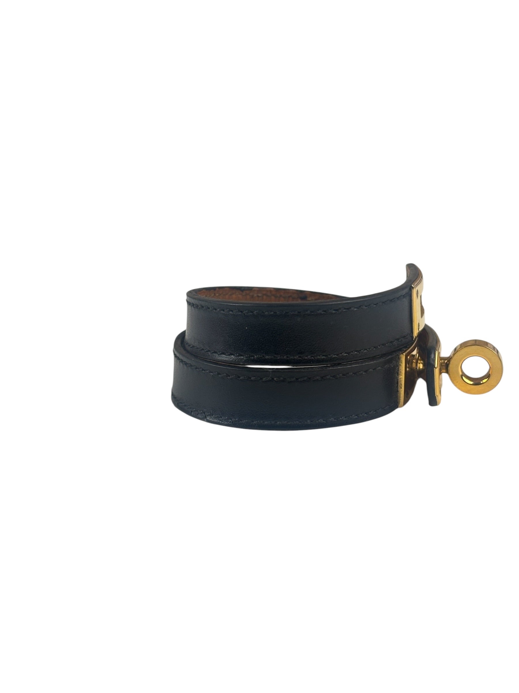 Hermes Black Leather Kelly Double Tour Bracelet