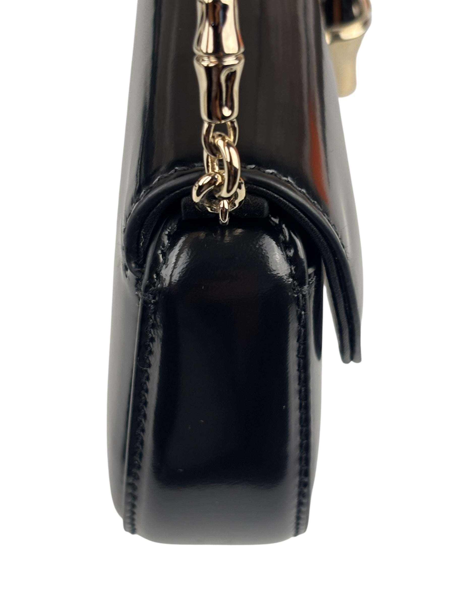 Gucci Black Leather Bamboo Night Small Clutch/Pochette