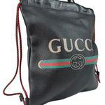 Gucci Black Leather Drawstring Backpack