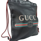 Gucci Black Leather Drawstring Backpack