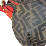 Fendi Beige/Red Leather Trim Zucca Chef Flap Bag