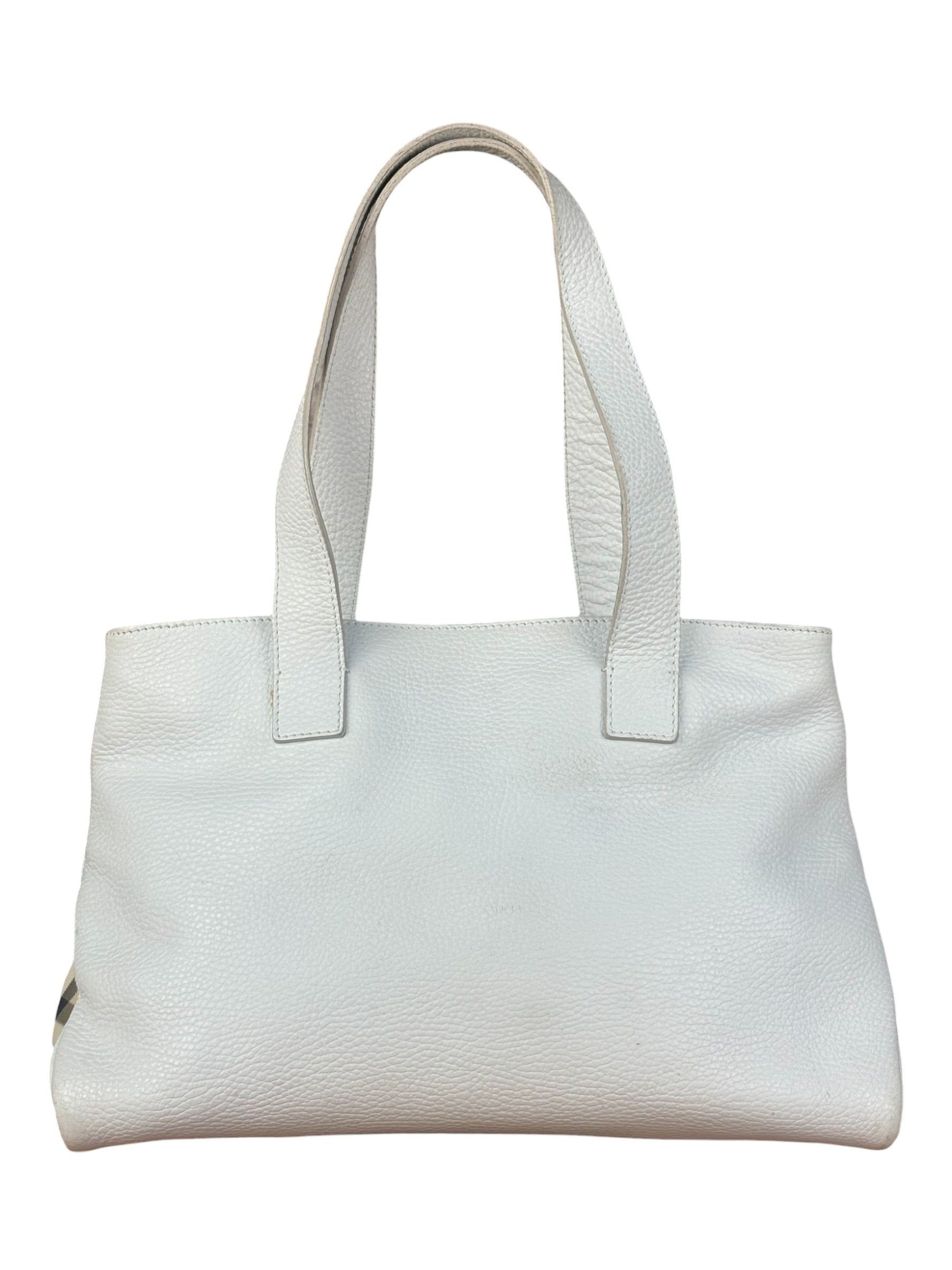 Burberry White Pebbled Leather Shoulder Bag