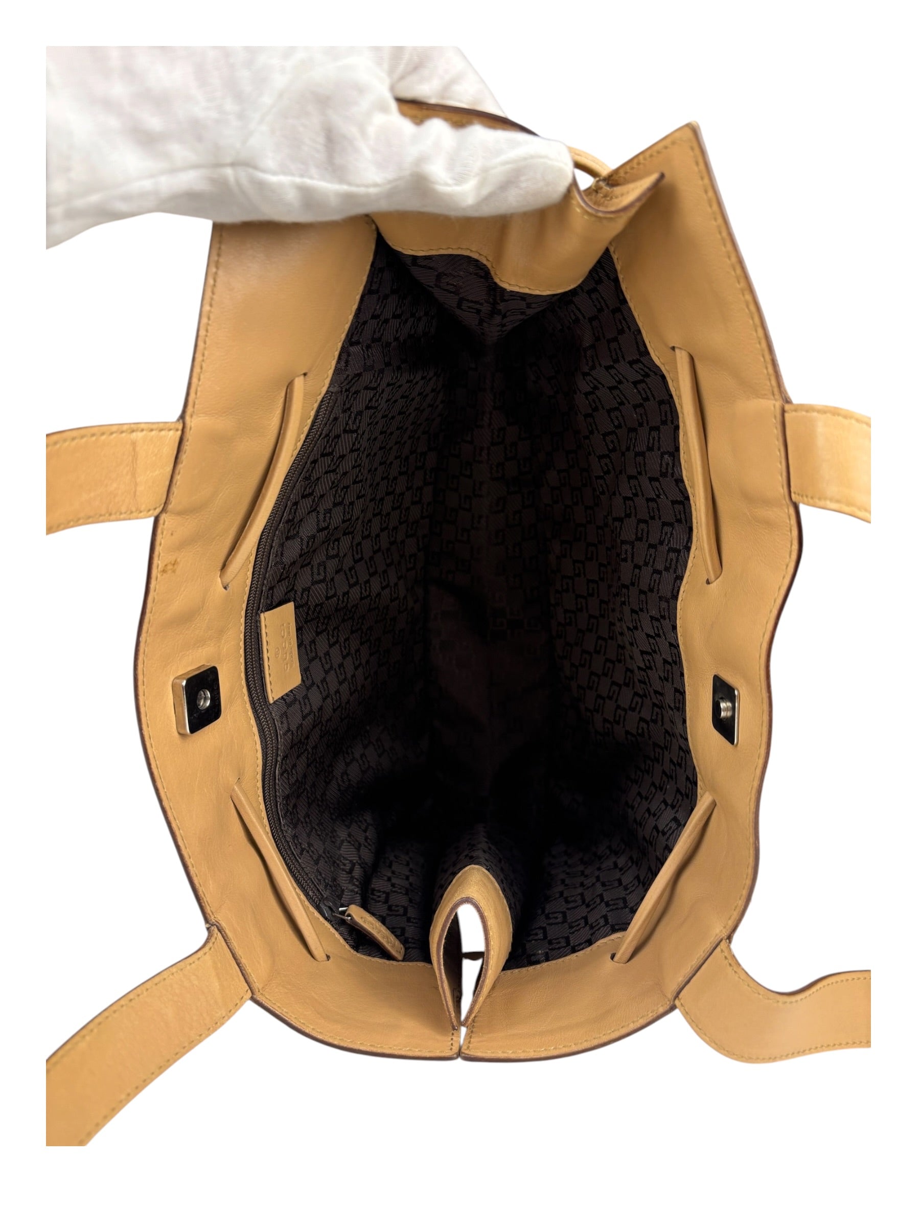 Gucci Beige Leather Balthus Drawstring Tote Bag