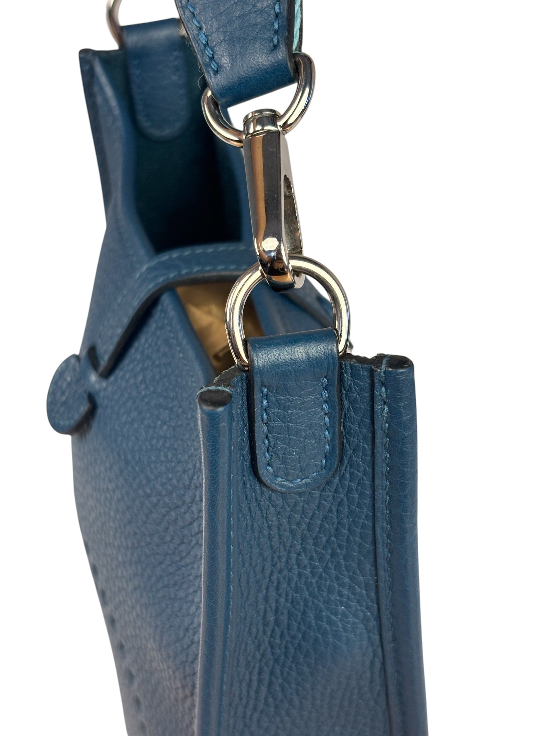 Hermes Blue Pale Clemence Leather Evelyn TPM III Crossbody