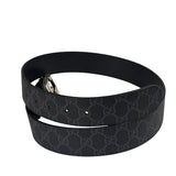 Gucci GG Supreme Black Interlocking Silver G Buckle Belt