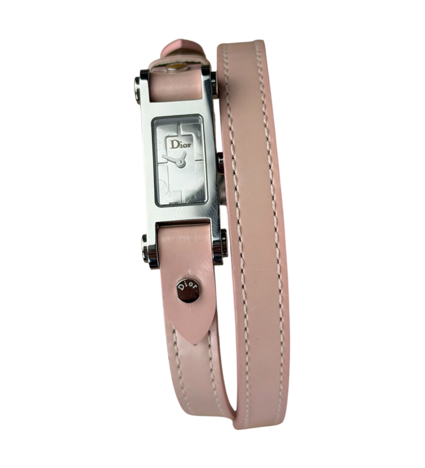 Dior D104 Pink Leather Double Strap Watch