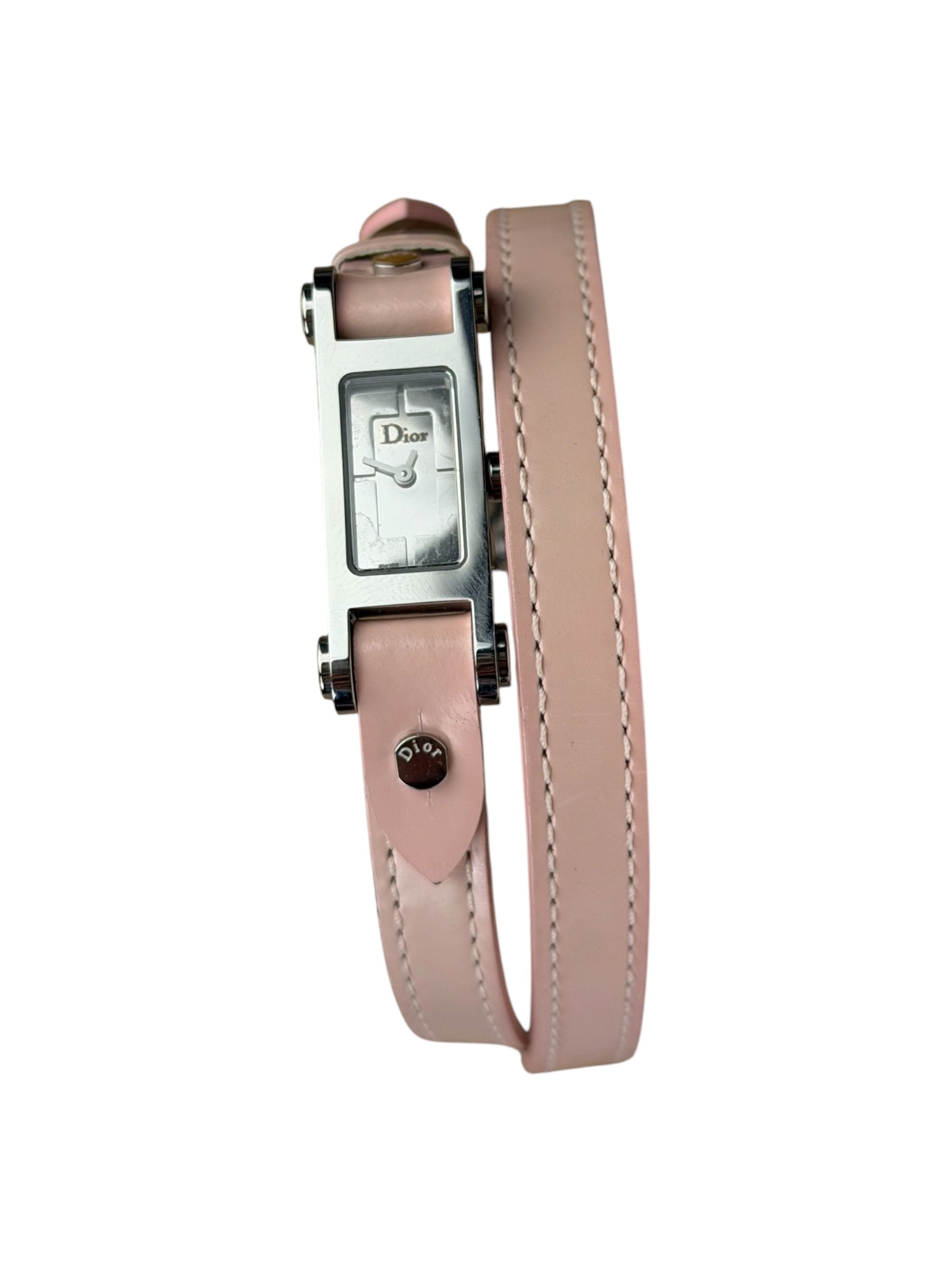 Dior D104 Pink Leather Double Strap Watch