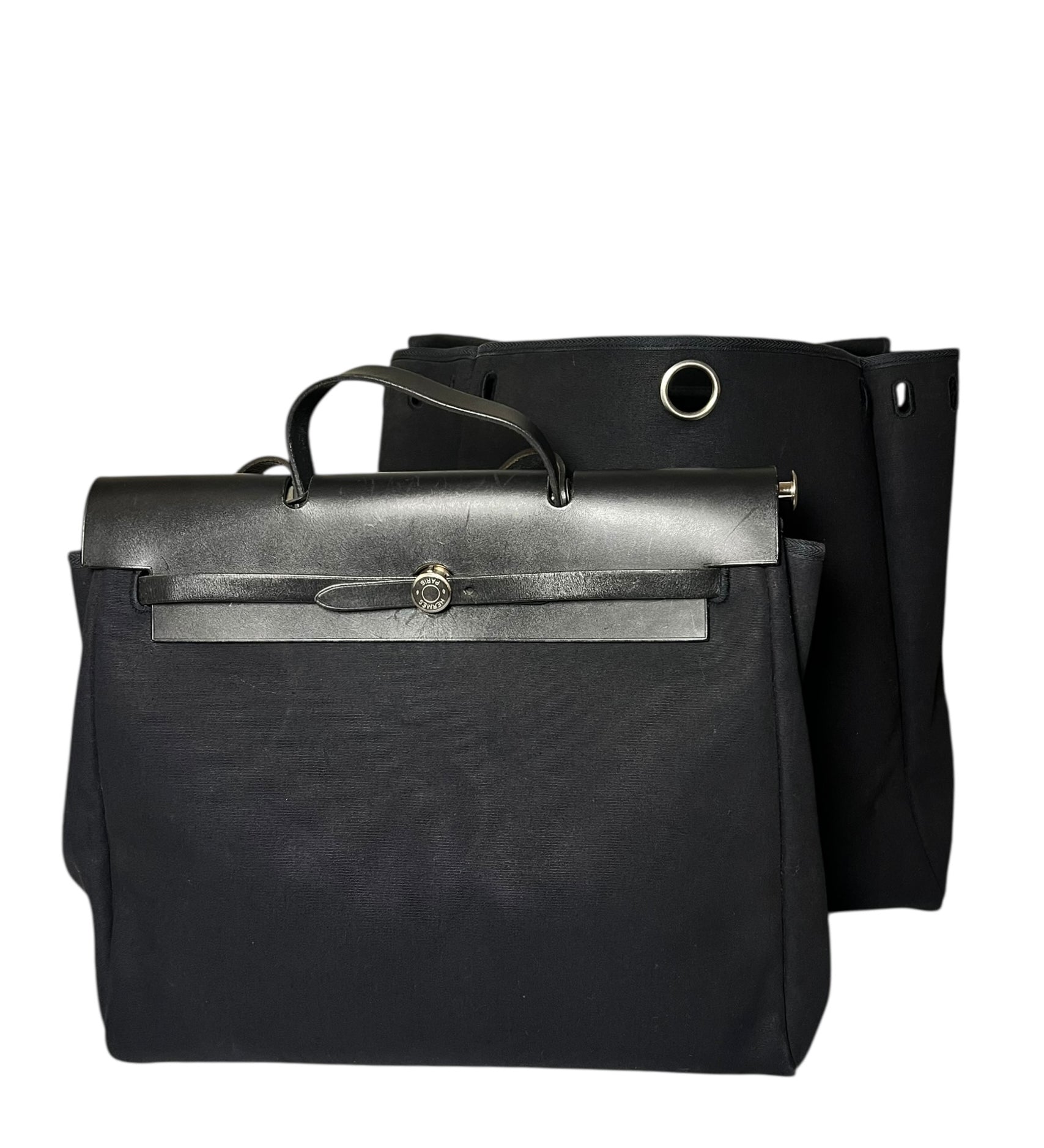Hermes Black Toile Herbag 39 Handbag