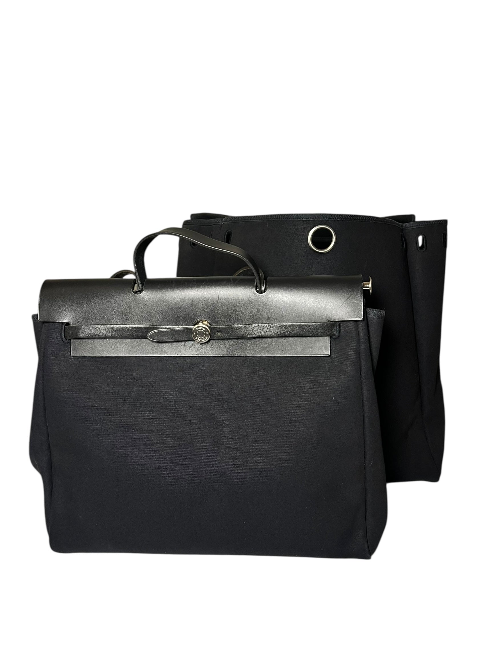 Hermes Black Toile Herbag 39 Handbag