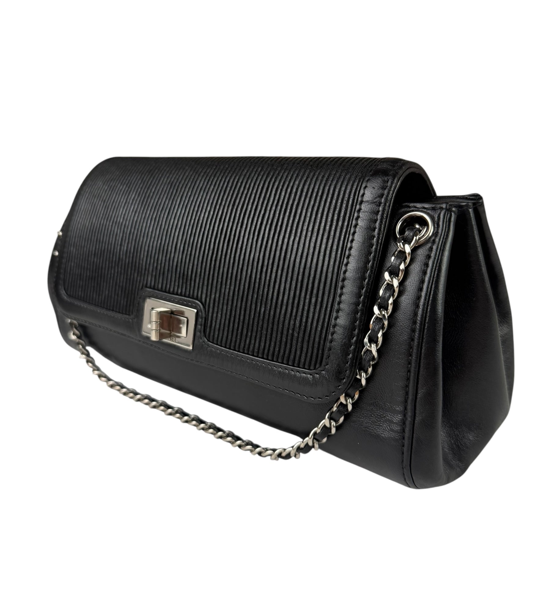 Chanel Black Leather Mademoiselle Accordion Flap Bag 2000
