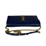 YSL Navy Blue Chevron Leather Cassandre Envelope Wallet On Chain